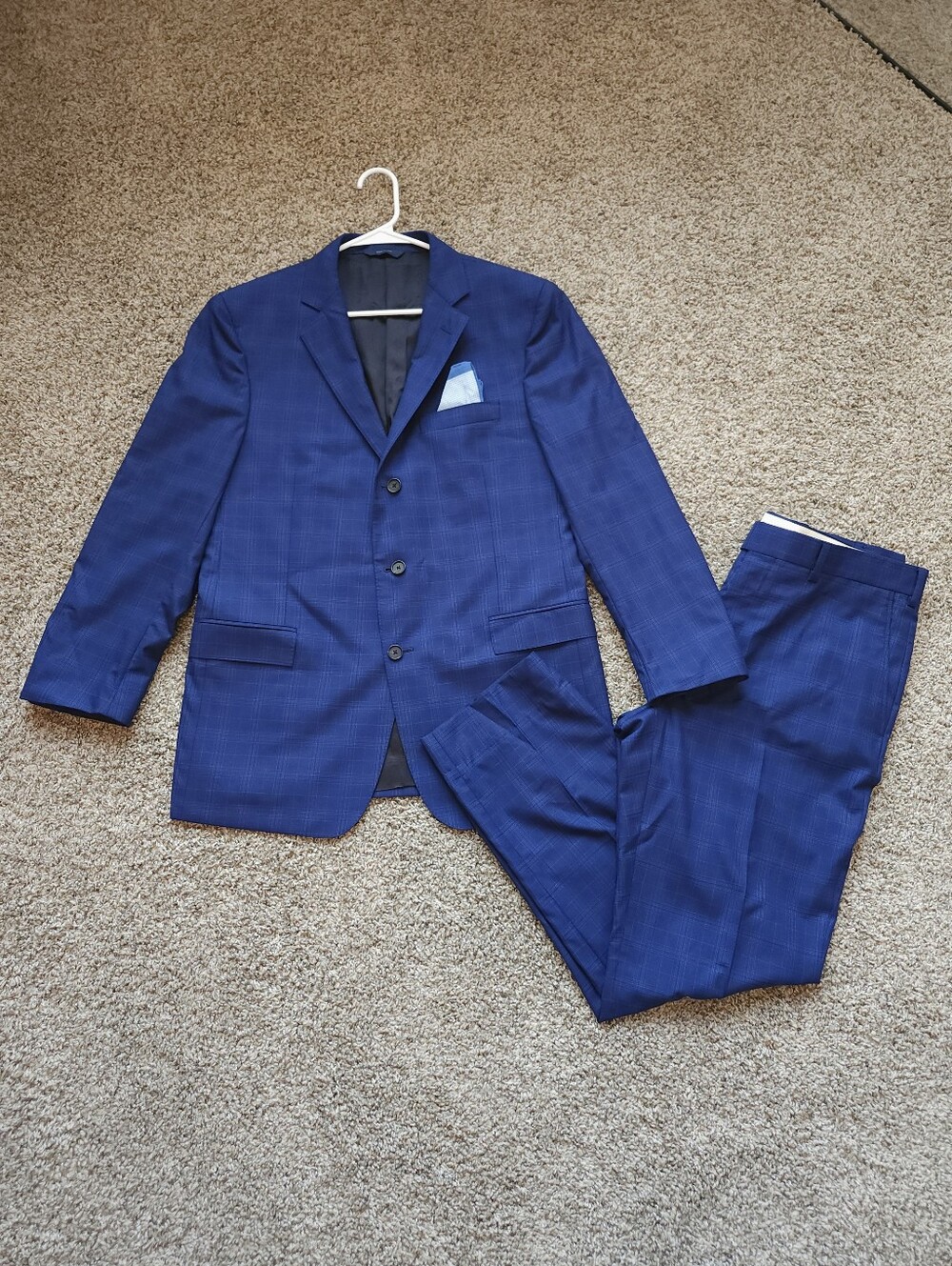 Brooks Brothers Saxxon 1818 Regent Suit Mens 42R 36W Blue Windowpane Wool